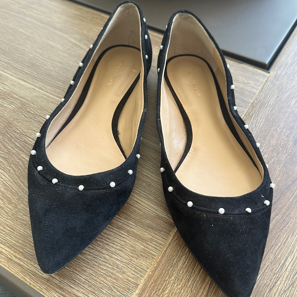 Ann Taylor Flats- Black Suede with pearl. Size 7.5